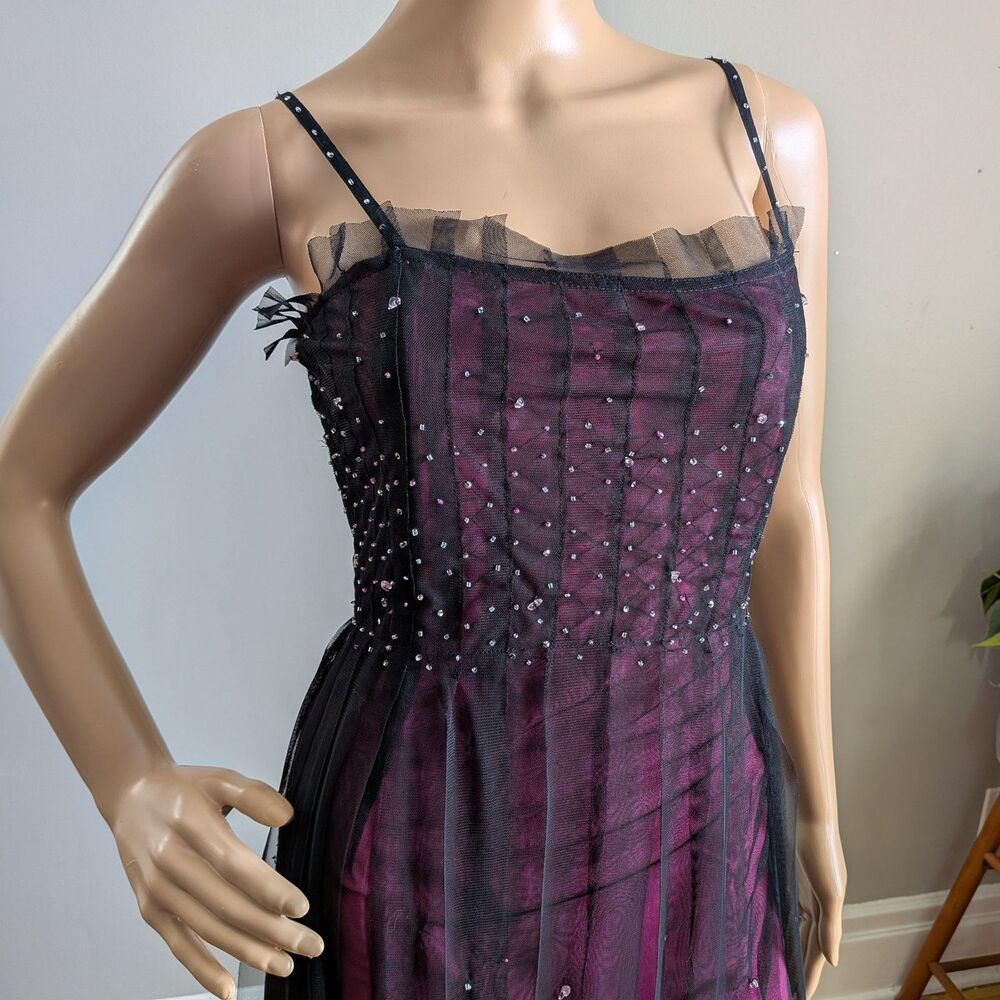 Vintage Y2K Charlotte Russe Black Midi Dress Sequin Beaded Gothic Fairycore M - Picture 9 of 16